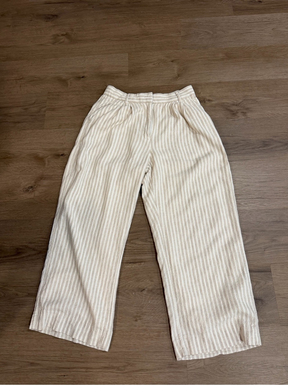 Abercrombie & Fitch Beige and Cream Striped Wide-Leg Linen Blend Pant